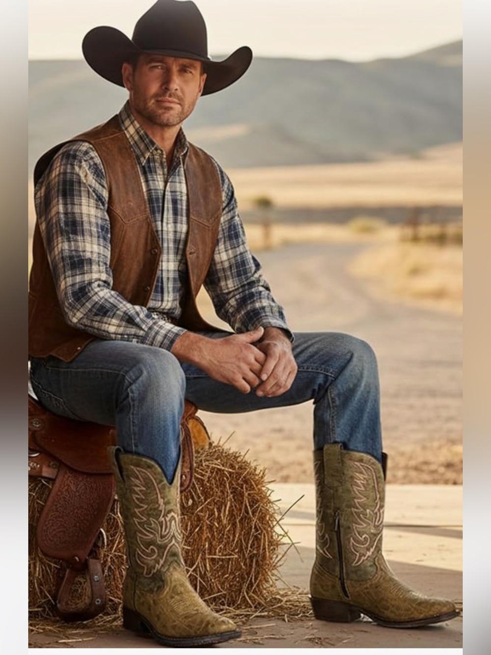 Olive Green Western Cowboy Boots
